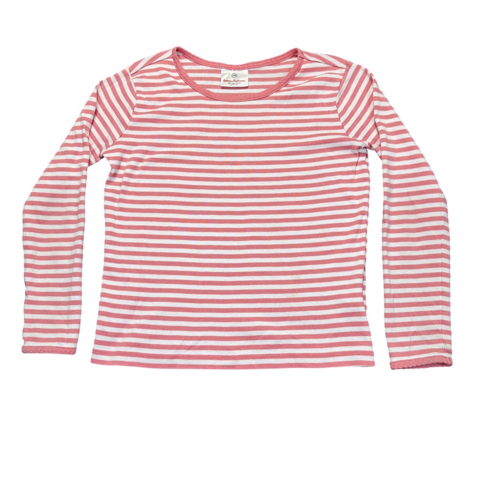 Hanna Andersson‎ Kids Pink White Striped Pima Cotton Long Sleeve Tee Shirt 130